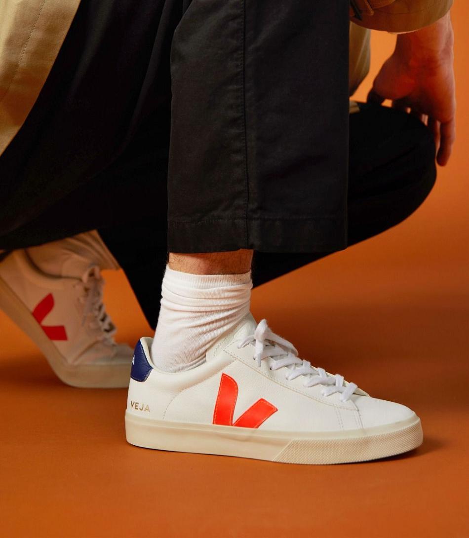 Veja Chromefree Leren Orange Fluo Campo Heren Wit Oranje | PBEQX77842