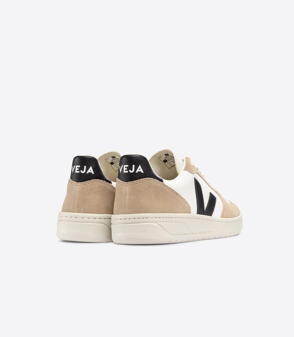 Veja Chromefree Leren Sahara V-10 Dames Wit Zwart | EBEHC60508