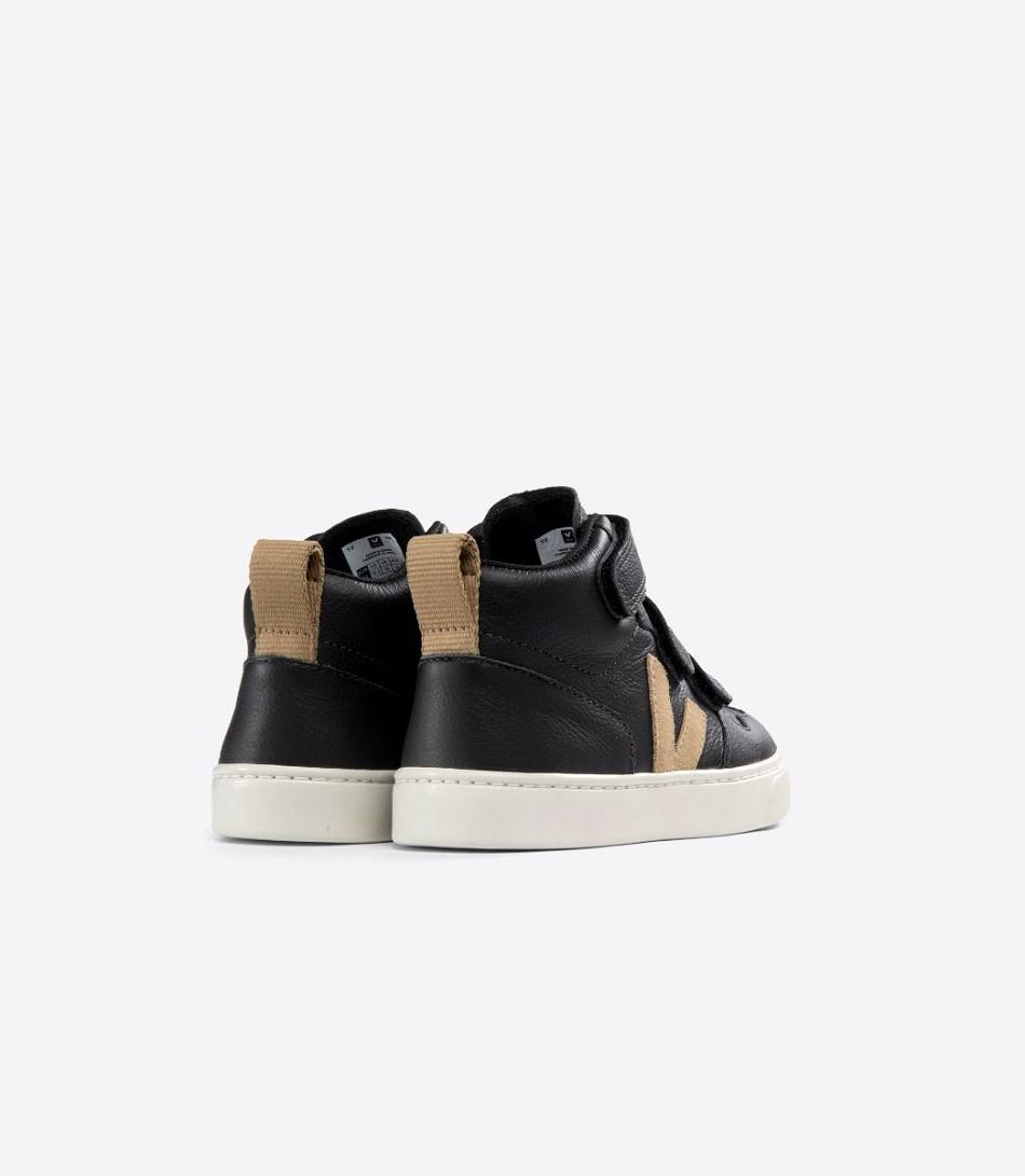 Veja Mid Chromefree Leren Dune V-10 Kinderen Zwart | YBEVQ63723