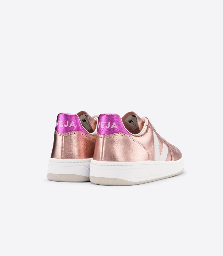 Veja V-10 Leren Nacre Fushia Adults Outlet Wit | BBESD36717