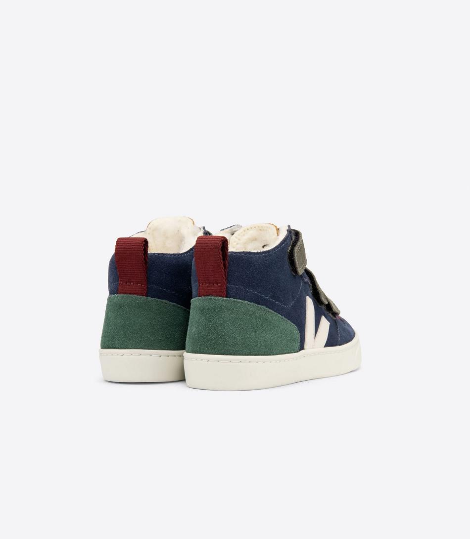 Veja V-10 Mid Fured Suede Multico Nautico Cyprus Kids Outlet Indigo | BEDFL57219