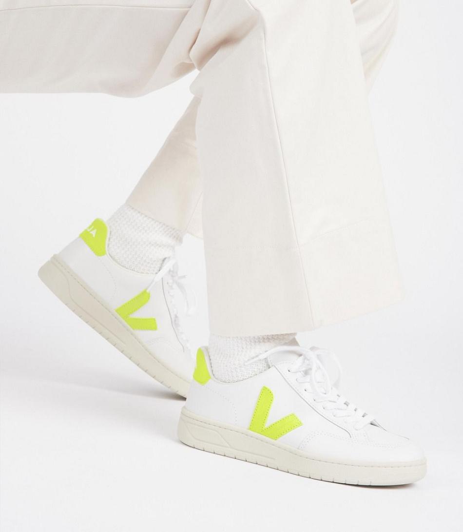 Veja V-12 Leren Jaune Fluo Adults Outlet Wit | UBETG35387