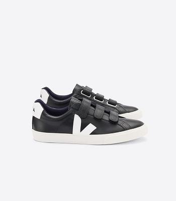 Veja 3-lock Leren Adults Outlet Zwart Wit | BEICD97678