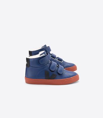 Veja Esplar Mid Fured Leren Cobalt Rust Kids Outlet Diepblauw Rood | TBEWZ25039