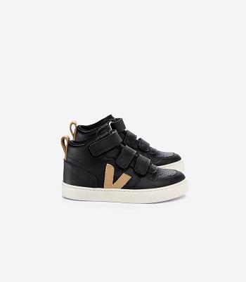 Veja Mid Chromefree Leren Dune V-10 Kinderen Zwart | YBEVQ63723