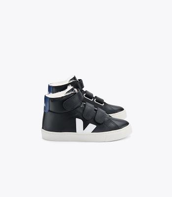 Veja Mid Fured Leren Cobalt Esplar Kinderen Zwart Diepblauw | BENZX59563