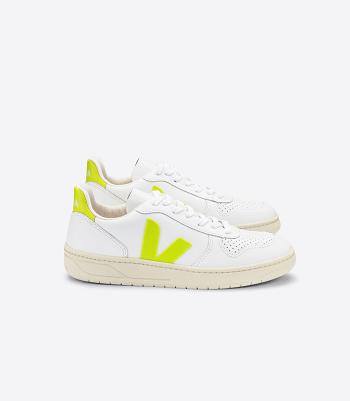 Veja V-10 Leren Jaune Fluo Adults Outlet Wit | GBEEC29717