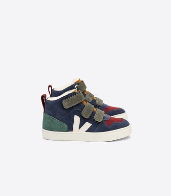 Veja V-10 Mid Fured Suede Multico Nautico Cyprus Kids Outlet Indigo | BEDFL57219